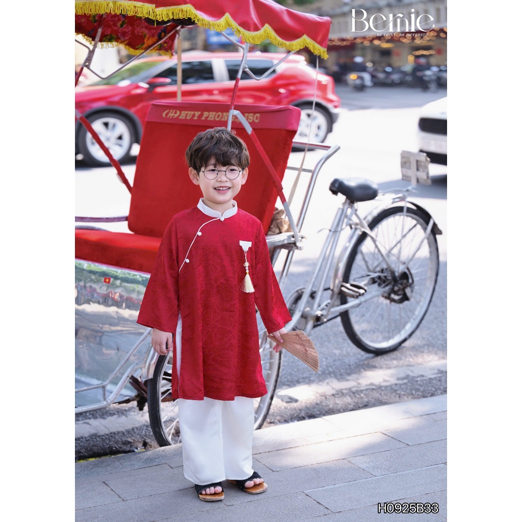 Áo dài thanh tâm vải lụa cát cao cấp bé trai, set áo dài lụa kèm quần lụa hàng đẹp siêu sang cho bé H0925B33