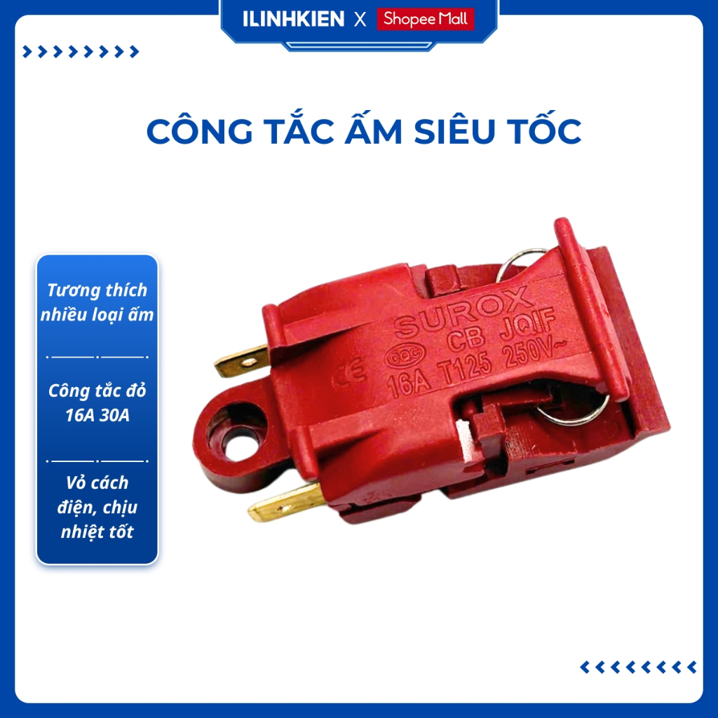 Công tắc ấm siêu tốc 16A 30A 250V màu đỏ chịu nhiệt độ cao ILinhkien