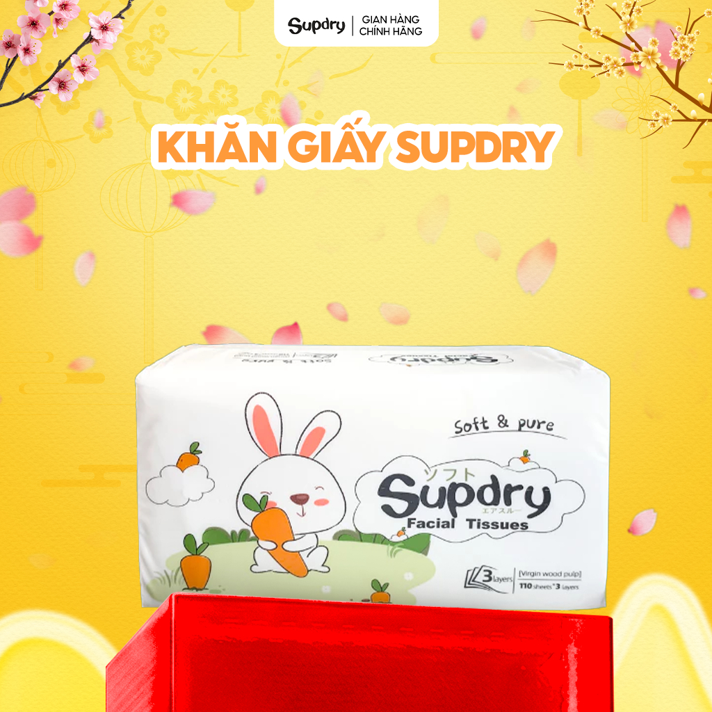 Combo 8 Khăn Giấy Khô Supdry, Khăn Giấy Ăn Cao Cấp 3 Lớp (Gói 110 Tờ)
