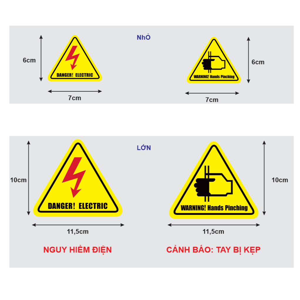 Tem nguy hiểm điện ⚡ Tem dán cảnh báo kẹp tay. Decal chống nước, bền màu – Nhiều mẫu