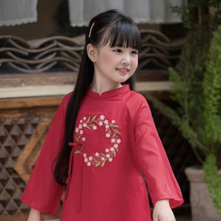Set Bộ Áo Dài Tết Bé Gái Nguyên Đán TẶNG KÈM MẤN Xinh Xắn, chất liệu tơ lụa mềm mịn,size 8-44kg