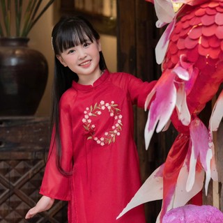 Set Bộ Áo Dài Tết Bé Gái Nguyên Đán TẶNG KÈM MẤN Xinh Xắn, chất liệu tơ lụa mềm mịn,size 8-44kg