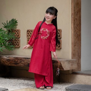 Set Bộ Áo Dài Tết Bé Gái Nguyên Đán TẶNG KÈM MẤN Xinh Xắn, chất liệu tơ lụa mềm mịn,size 8-44kg