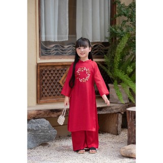 Set Bộ Áo Dài Tết Bé Gái Nguyên Đán TẶNG KÈM MẤN Xinh Xắn, chất liệu tơ lụa mềm mịn,size 8-44kg