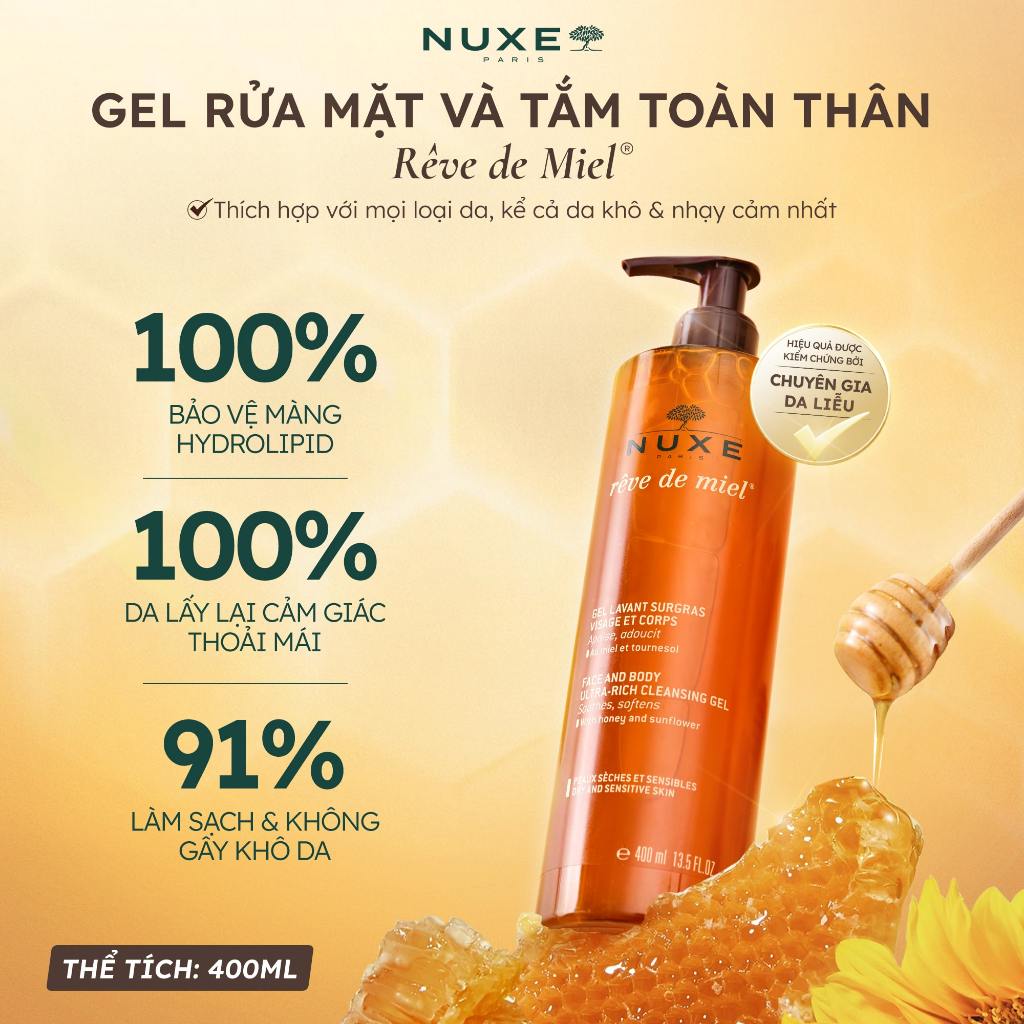 [HannahOlala Live 7.7] Gel rửa mặt và tắm toàn thân Nuxe Rêve de Miel 400ml