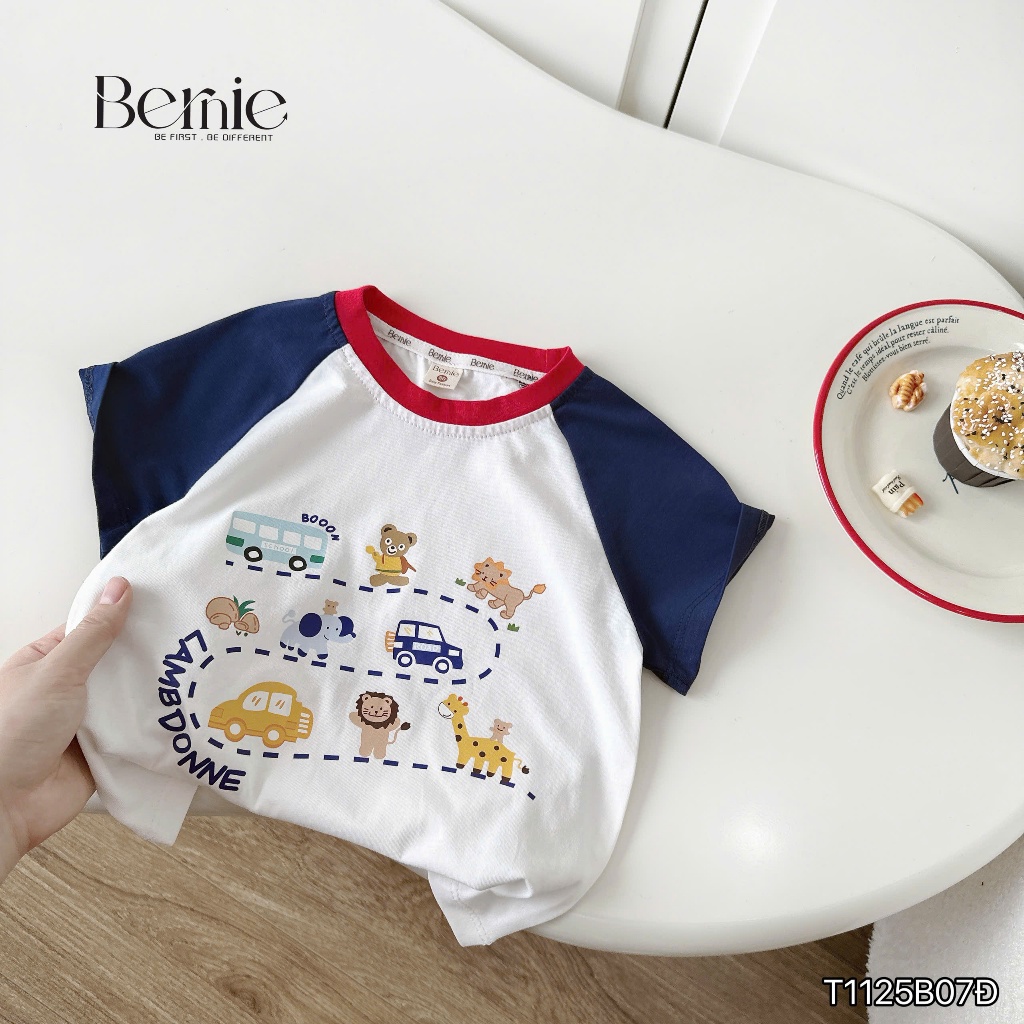 Set cộc tay in hình động vật vui nhộn Bernie áo cotton phối quần short kaki mềm mại cho bé 9-24kg