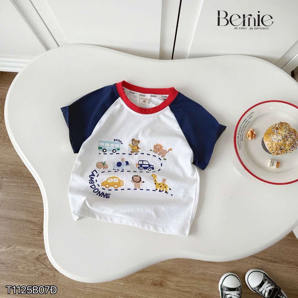Set cộc tay in hình động vật vui nhộn Bernie áo cotton phối quần short kaki mềm mại cho bé 9-24kg