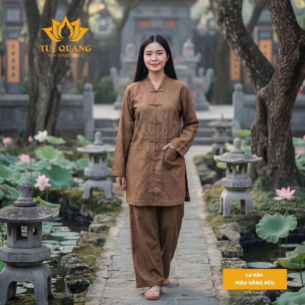 La Hán form Ni Phật tử nút thắt tà dài truyền thống chất vải linen cao cấp chính phẩm form quần suông đẹp thiết kế tỉ mỉ
