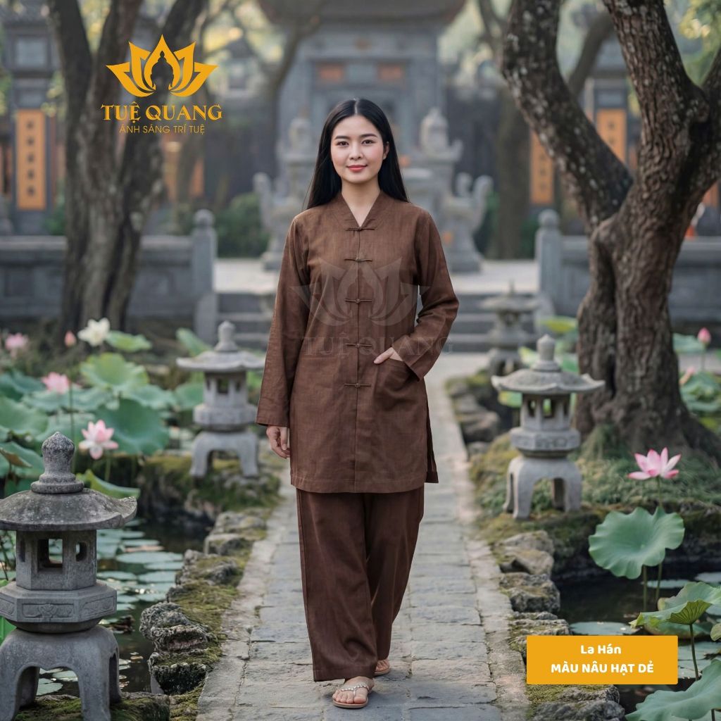 La Hán form Ni Phật tử nút thắt tà dài truyền thống chất vải linen cao cấp chính phẩm form quần suông đẹp thiết kế tỉ mỉ