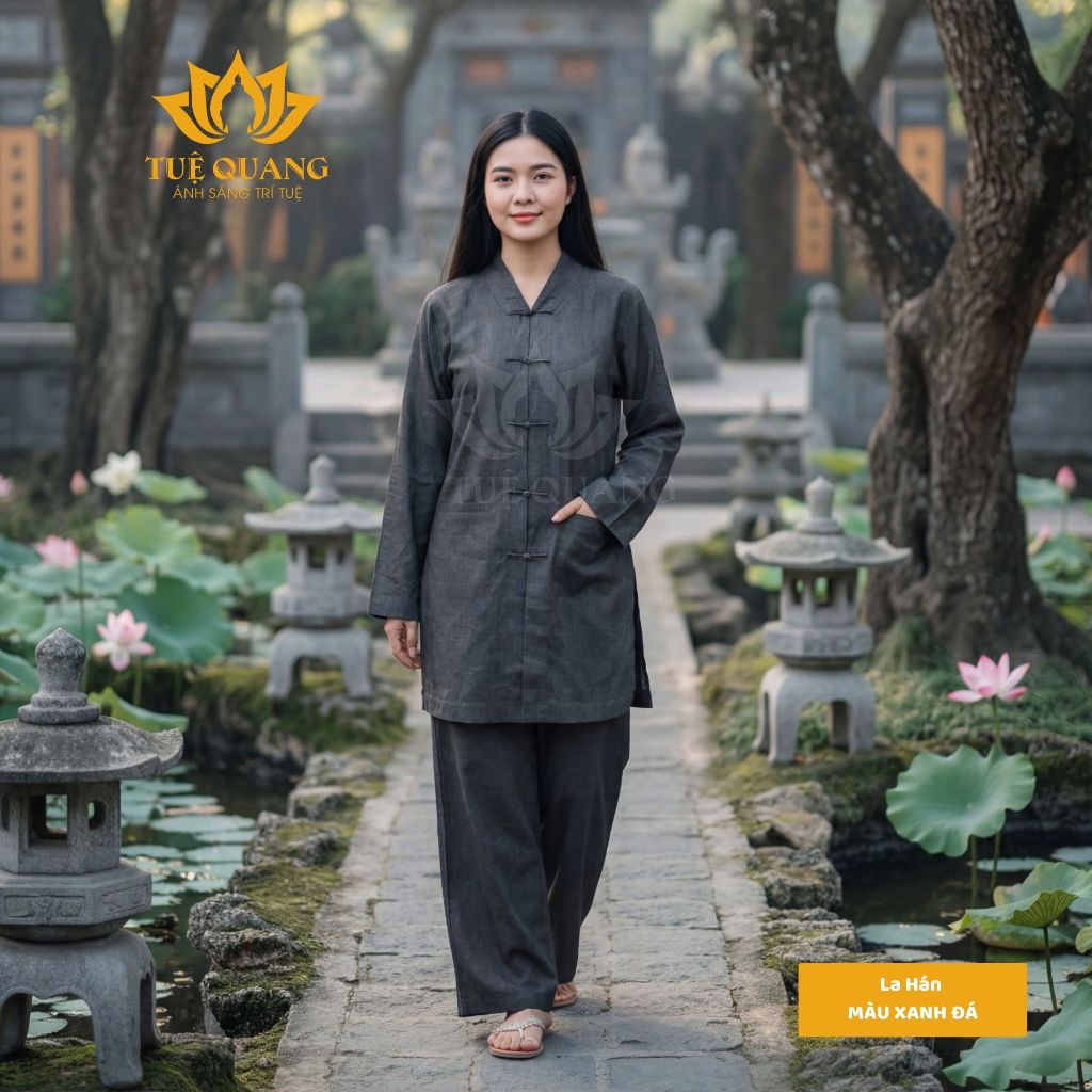 La Hán form Ni Phật tử nút thắt tà dài truyền thống chất vải linen cao cấp chính phẩm form quần suông đẹp thiết kế tỉ mỉ
