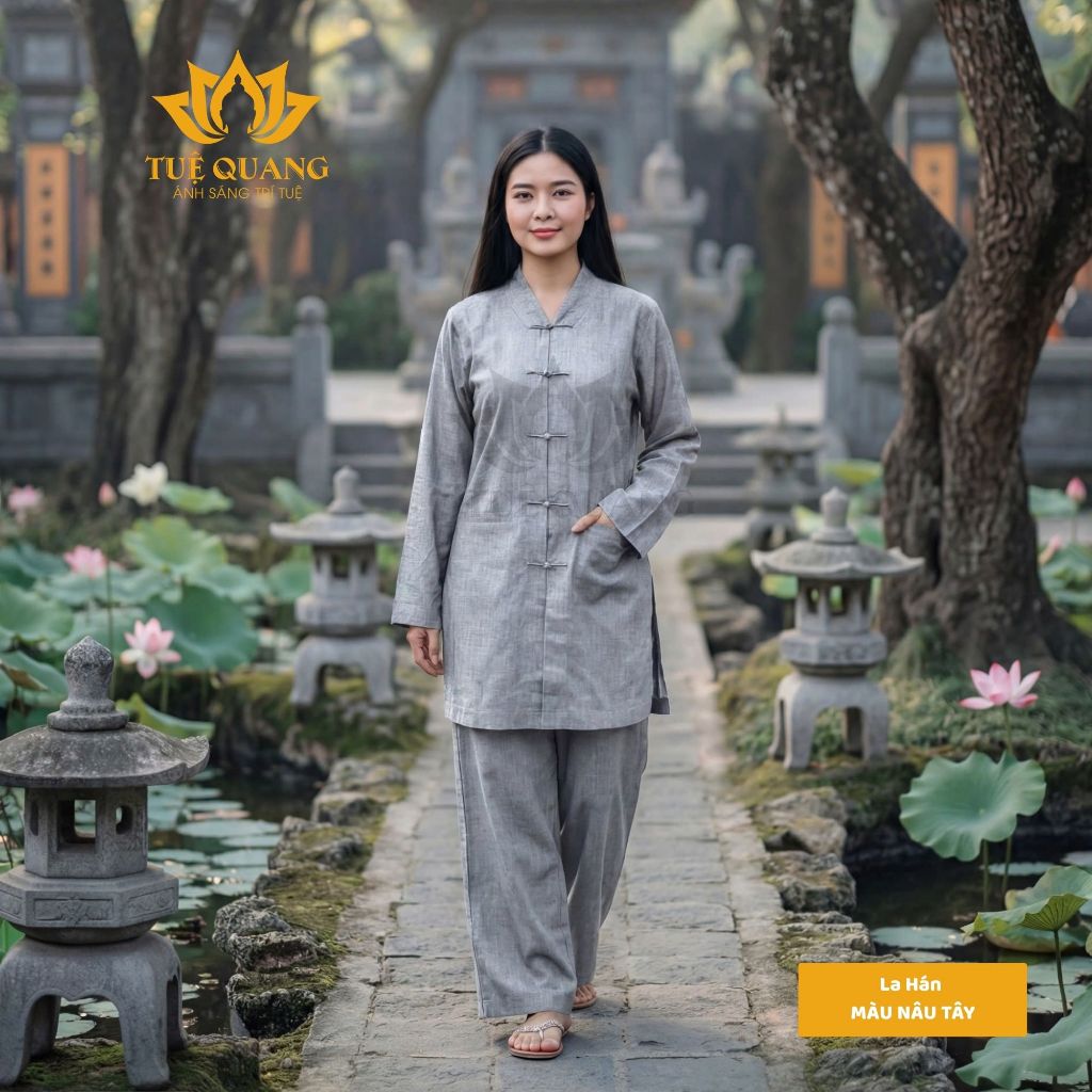 La Hán form Ni Phật tử nút thắt tà dài truyền thống chất vải linen cao cấp chính phẩm form quần suông đẹp thiết kế tỉ mỉ