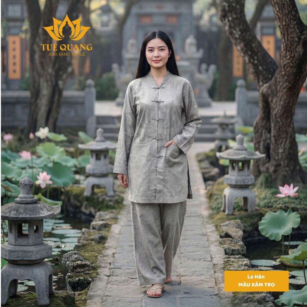 La Hán form Ni Phật tử nút thắt tà dài truyền thống chất vải linen cao cấp chính phẩm form quần suông đẹp thiết kế tỉ mỉ