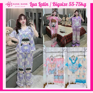 Đồ ngủ nữ bigsize 55-75kg, pijama dài cộc tay viền bèo lụa latin mịn mát 75CD02, đồ bộ nữ đồ mặc nhà tiểu thư dễ thương