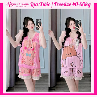 Đồ ngủ nữ 40-60kg, pijama đùi ngắn tay voan xòe cổ bèo lụa xước mềm mát 60CC19, đồ bộ nữ đồ mặc nhà tiểu thư dễ thương
