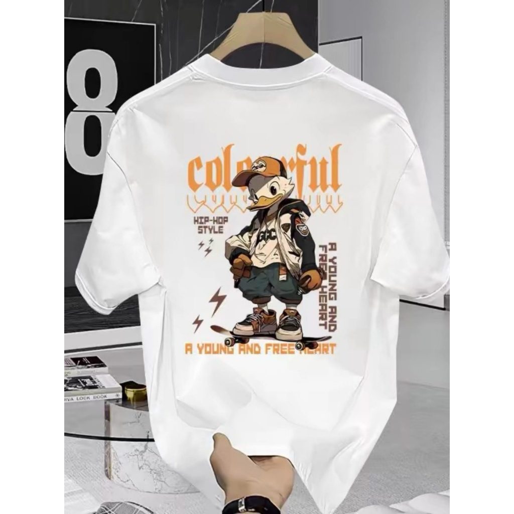 Áo thun nam tay lỡ HappyFamily- Áo nam COLONRFUL mặt sau Chú Vịt cotton 100