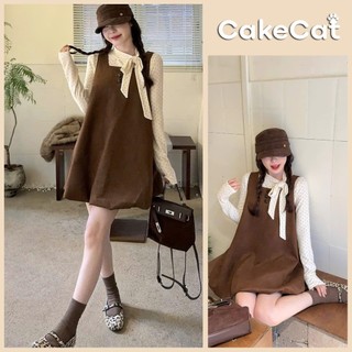 Váy Yếm Dạ Dáng Bí 3 Cúc Nâu Váy Bí Phồng Dáng Xòe Cakecat Dễ Thương Phong Cách Hàn Quốc