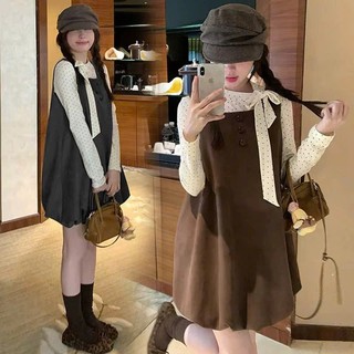 Váy Yếm Dạ Dáng Bí 3 Cúc Nâu Váy Bí Phồng Dáng Xòe Cakecat Dễ Thương Phong Cách Hàn Quốc