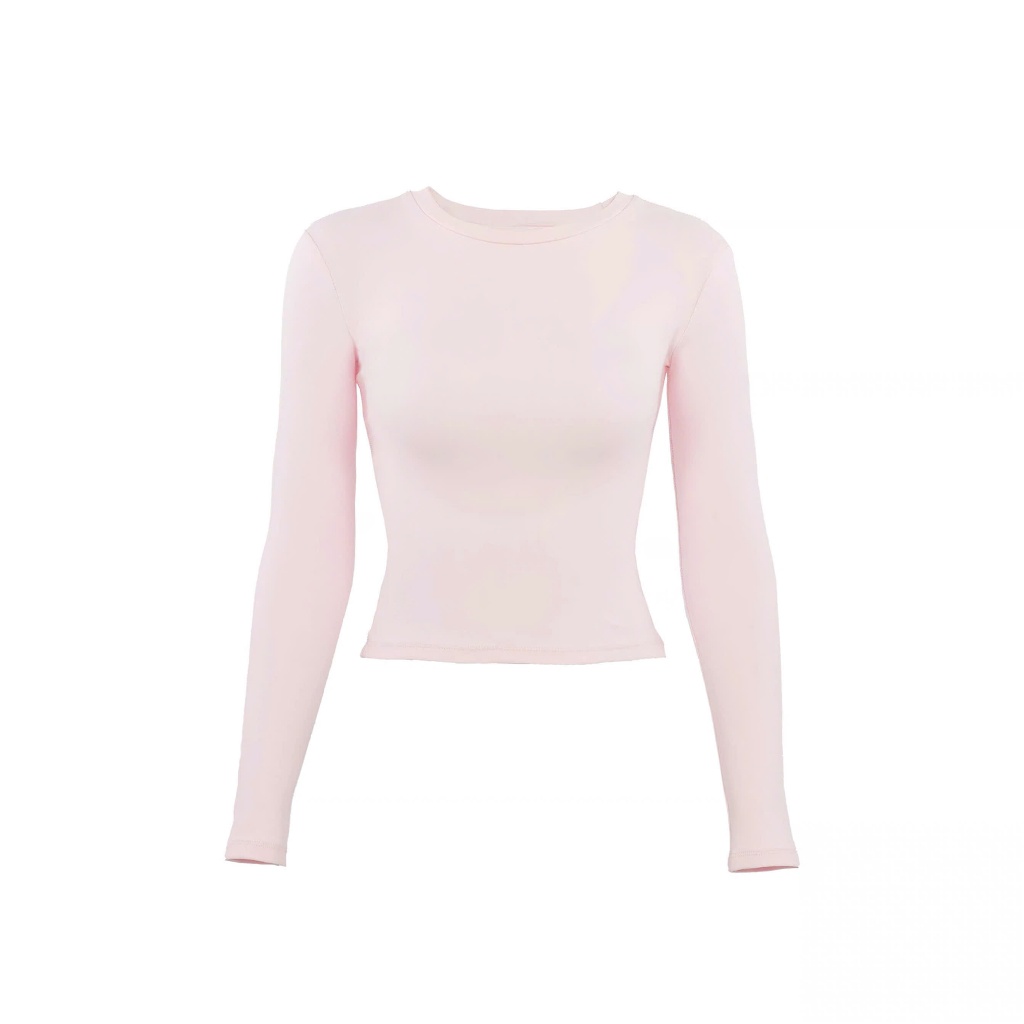(sẵn)Set bộ áo dài tay và quần short cạp trễ chất thun co giãn màu hồng pastel dáng ôm body đồ ngủ SB006 - Tiktik