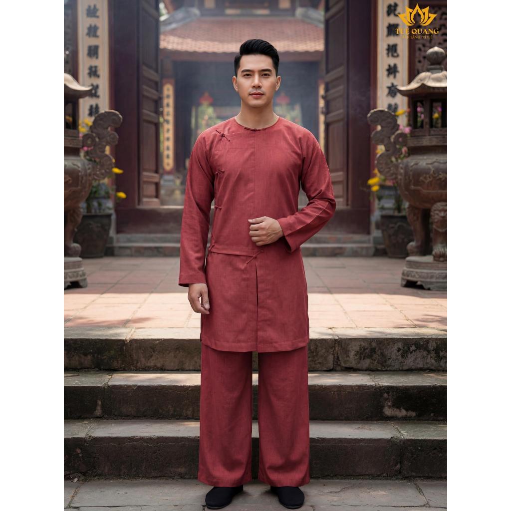 Tuệ Quang Vạt hò form Nam Linen cao cấp - Tăng nút thắt tà dài truyền thống - Chất liệu mềm nhẹ thoáng mát - Phù hợp Phậ
