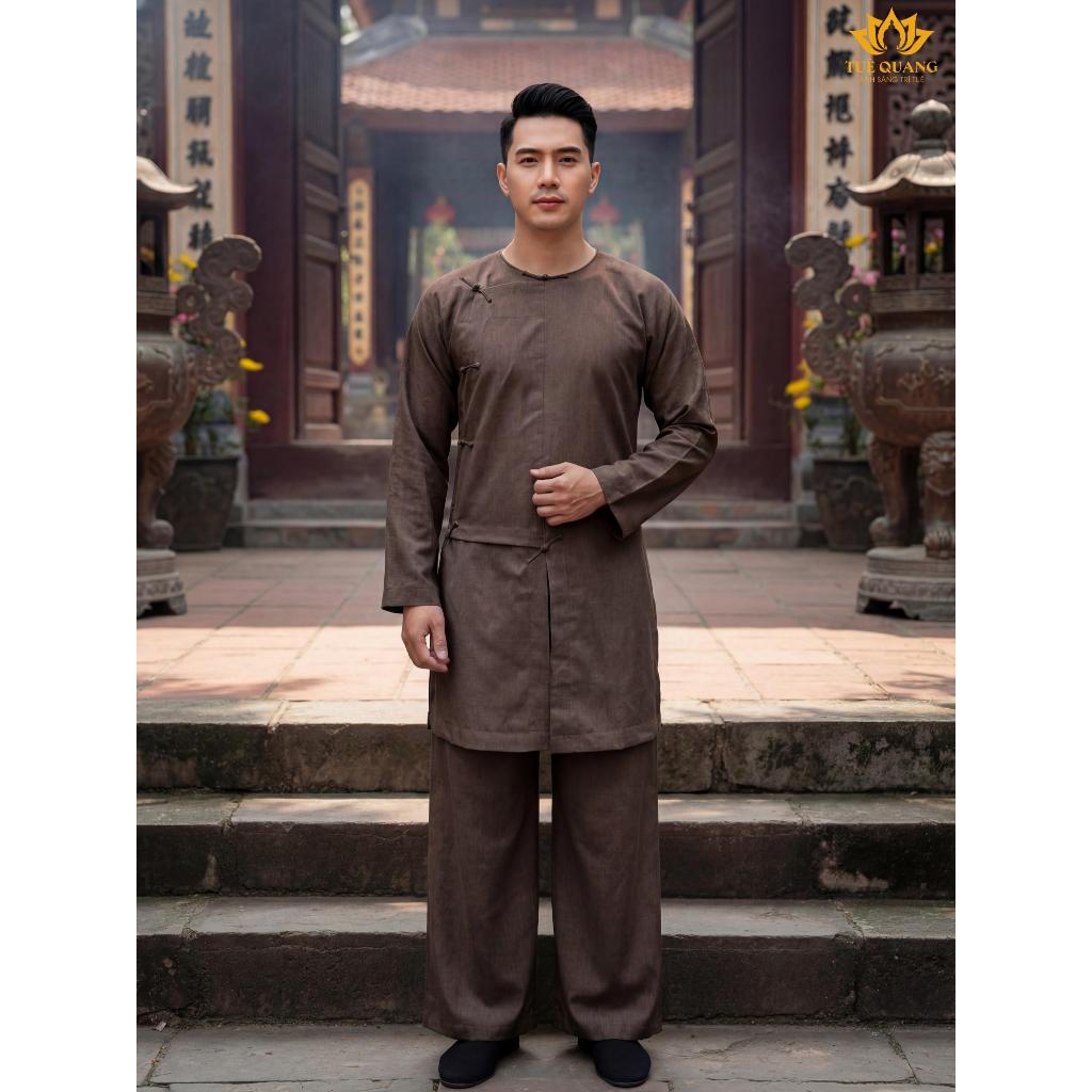 Tuệ Quang Vạt hò form Nam Linen cao cấp - Tăng nút thắt tà dài truyền thống - Chất liệu mềm nhẹ thoáng mát - Phù hợp Phậ