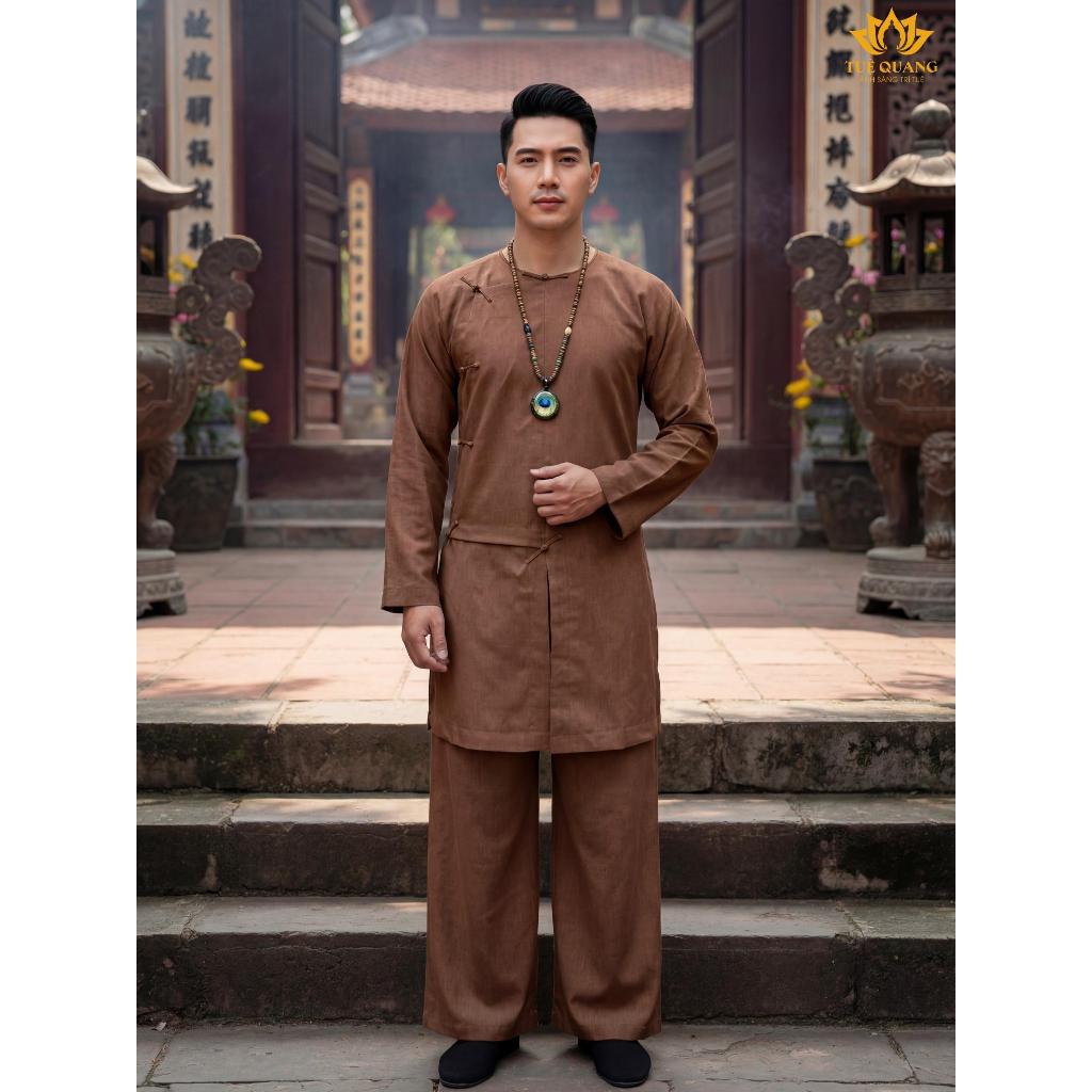 Tuệ Quang Vạt hò form Nam Linen cao cấp - Tăng nút thắt tà dài truyền thống - Chất liệu mềm nhẹ thoáng mát - Phù hợp Phậ