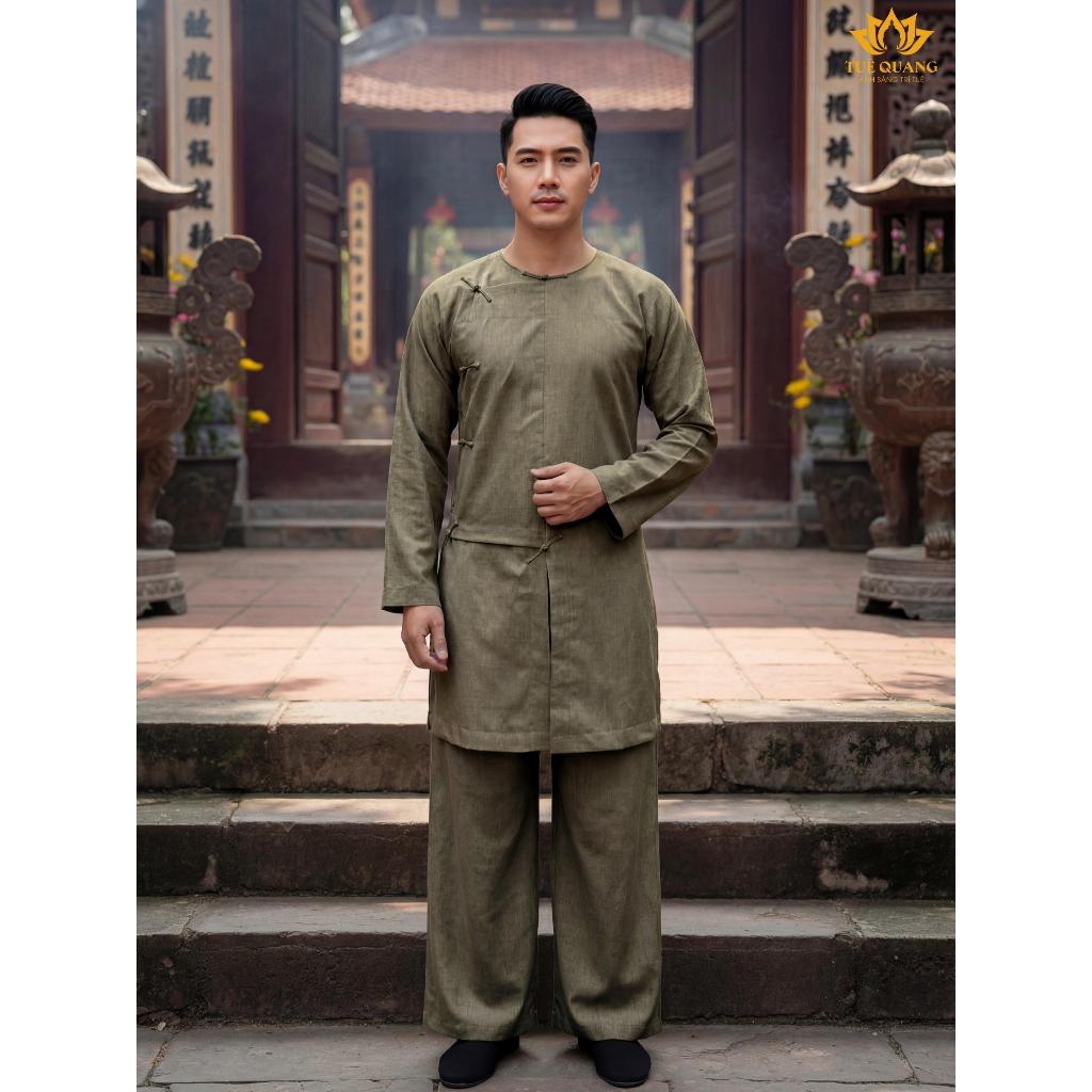 Tuệ Quang Vạt hò form Nam Linen cao cấp - Tăng nút thắt tà dài truyền thống - Chất liệu mềm nhẹ thoáng mát - Phù hợp Phậ