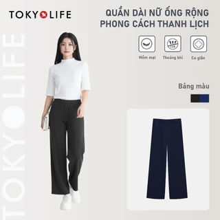 Quần ống rộng nữ TOKYOLIFE cạp chun dây túi dọc mềm mại co giãn 40002392