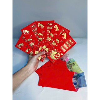 Bao Lì Xì 2026 Màu Đỏ Tết May Mắn Giấy Nhung óng ánh vàng Thiết Kế họa tiết Vàng Sang Trọng
