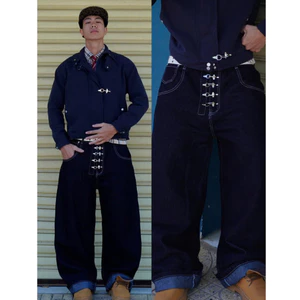 Quần Jeans Raw Denim Ống Rộng Unisex Màu Xanh Đen Cá Tính Bụi Bặm Streetstyle Unisex M.I.O STORE