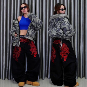 Quần Jeans Ống Rộng SHIBOYA Thêu Red Dragon Cool Ngầu Bụi Bặm Cá Tính Streetstyle Unisex M.I.O STORE