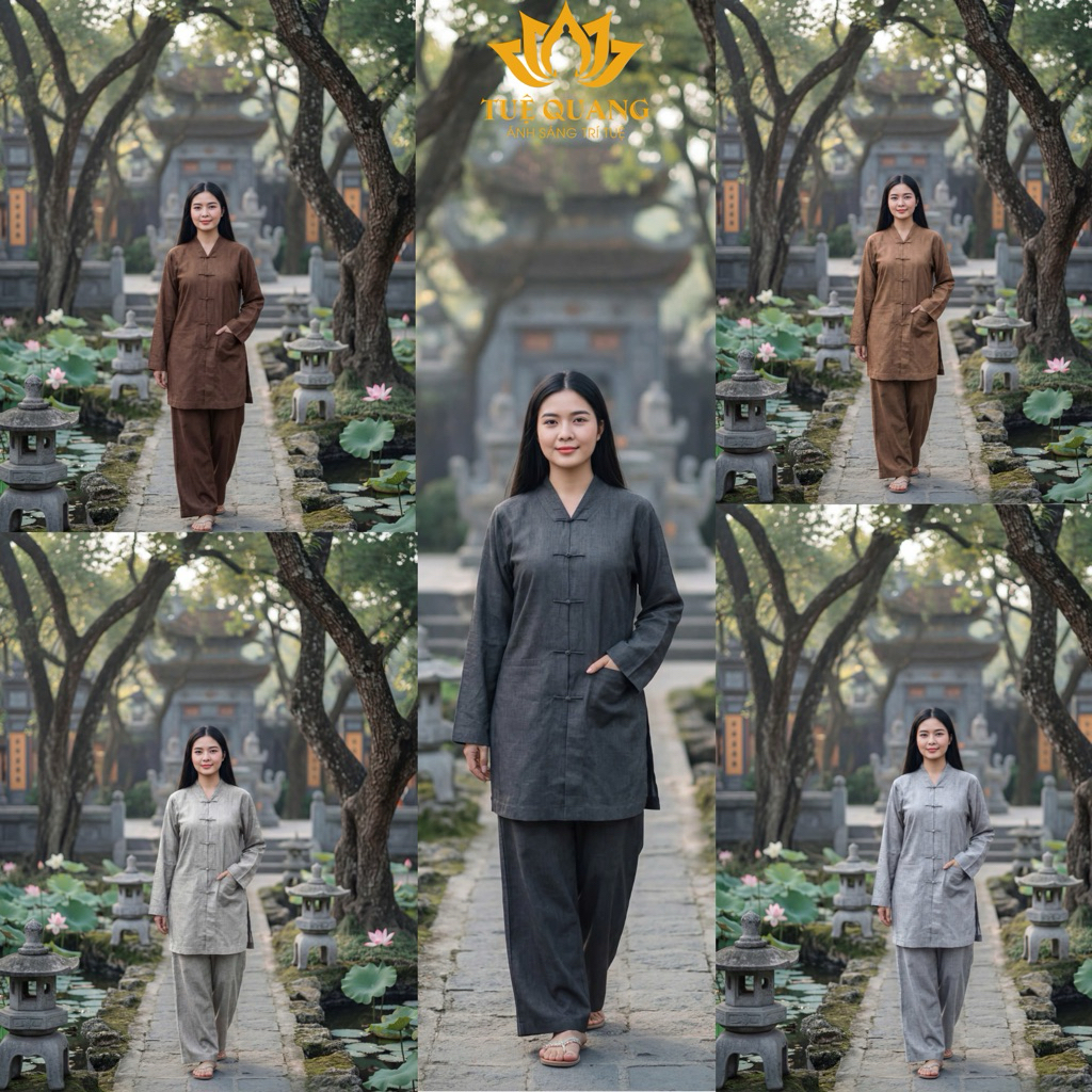 La Hán form Ni Phật tử nút thắt tà dài truyền thống chất vải linen cao cấp chính phẩm form quần suông đẹp thiết kế tỉ mỉ