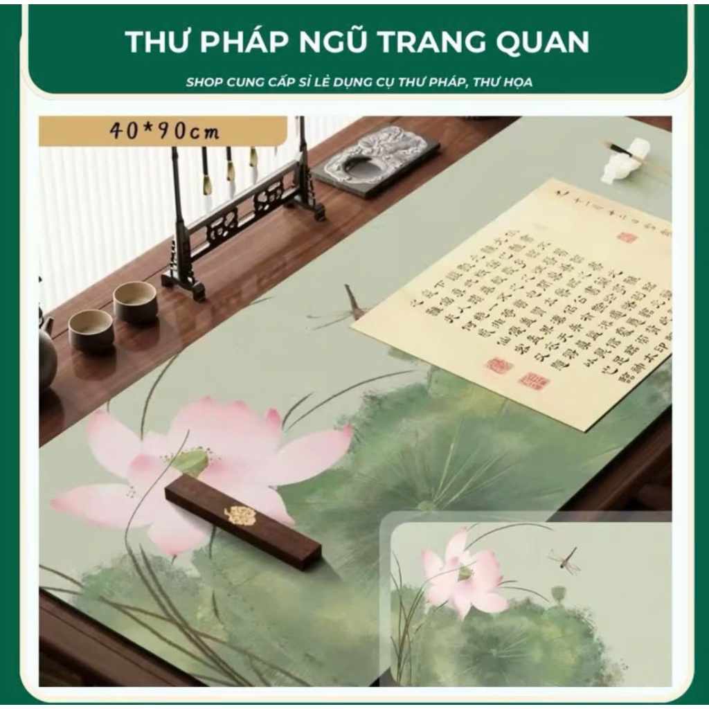 Thảm nỉ lông cừu lót giấy viết chữ thư pháp  in tranh thuỷ mặc kích thước 40x90cm