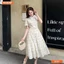 Đầm thiết kế BEMINE cổ sen đính cúc dáng chữ A thêu hoa phù hợp đi làm, đi chơi-B197