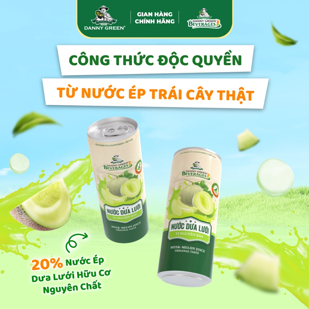Thùng 24 Lon Nước Ép Trái Cây Tươi Tự Nhiên Từ Dưa Lưới, Ổi Hồng, Dứa, Trà Chanh DannyGreen - 320ml