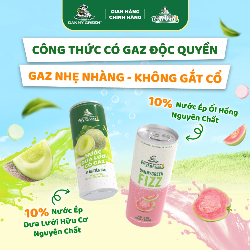 Thùng 24 Lon Nước Ép Trái Cây Tươi Tự Nhiên Từ Dưa Lưới, Ổi Hồng, Dứa, Trà Chanh DannyGreen - 320ml