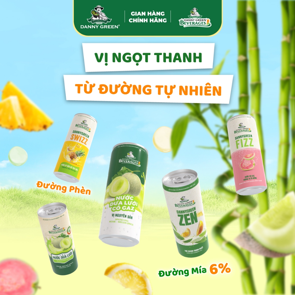 Thùng 24 Lon Nước Ép Trái Cây Tươi Tự Nhiên Từ Dưa Lưới, Ổi Hồng, Dứa, Trà Chanh DannyGreen - 320ml