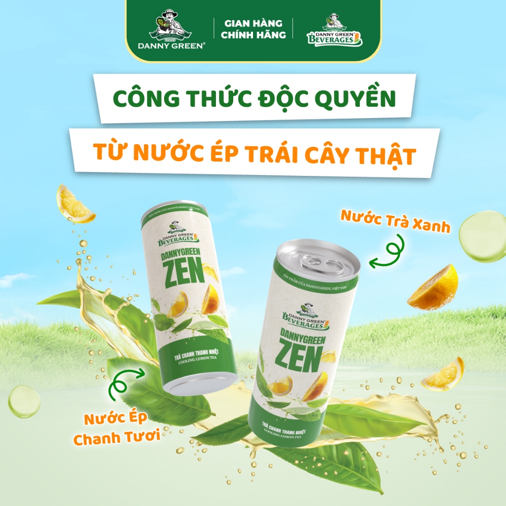 Thùng 24 Lon Nước Ép Trái Cây Tươi Tự Nhiên Từ Dưa Lưới, Ổi Hồng, Dứa, Trà Chanh DannyGreen - 320ml