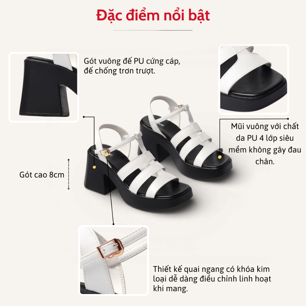 Giày Sandal Cao Gót Nữ 8cm Quai Xương Cá Siêu Nhẹ Pixie H428