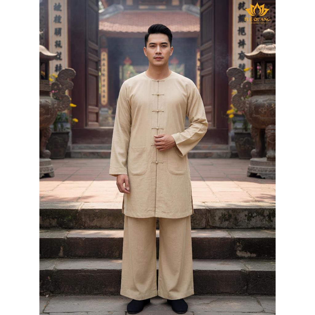 Tuệ Quang - Bà Ba Form Tăng Nam Nút Thắt Tay Dài Chất Vải Linen Cao Cấp Pháp Phục Tu Sĩ Đồ Lam Đi Chùa Size 1-7