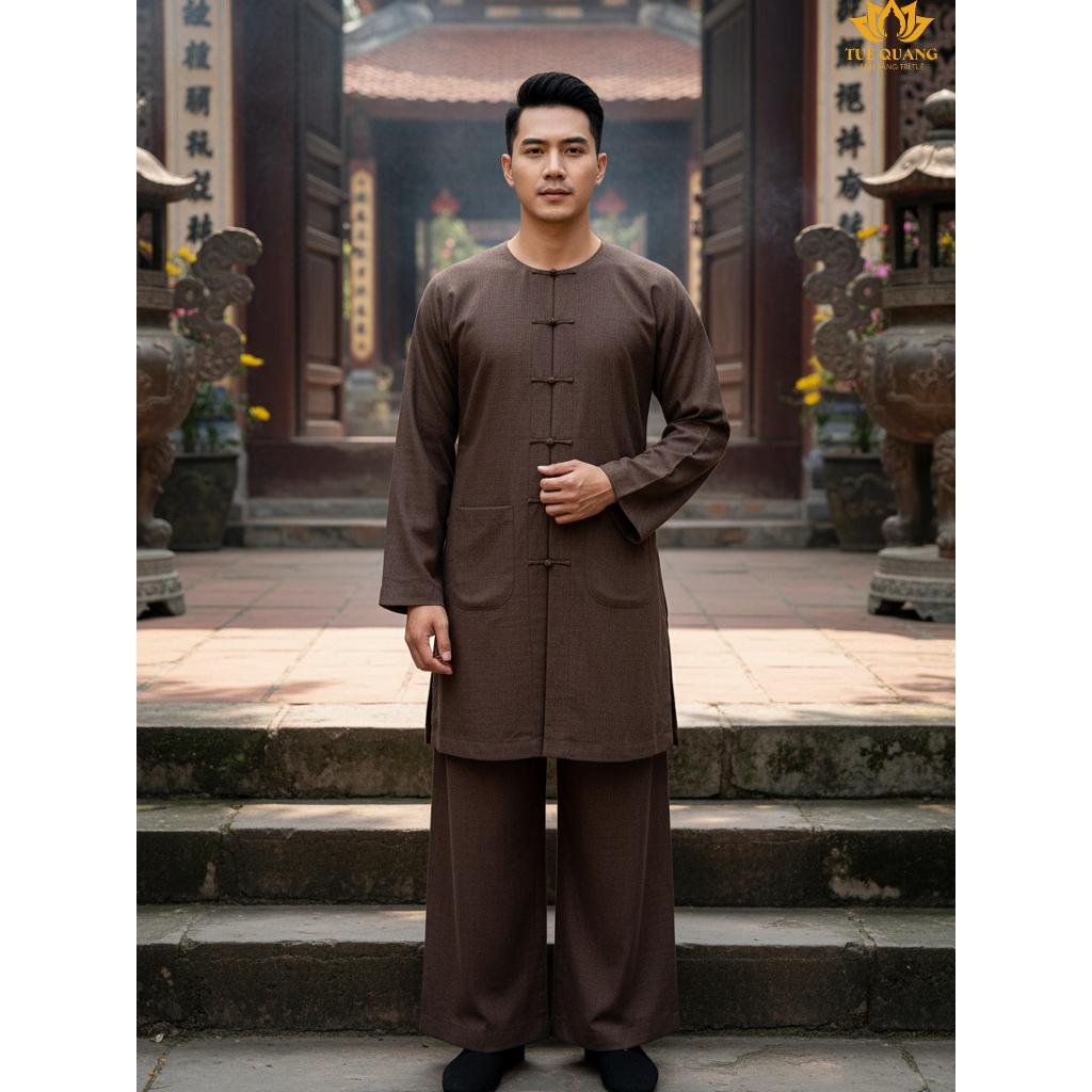 Tuệ Quang - Bà Ba Form Tăng Nam Nút Thắt Tay Dài Chất Vải Linen Cao Cấp Pháp Phục Tu Sĩ Đồ Lam Đi Chùa Size 1-7