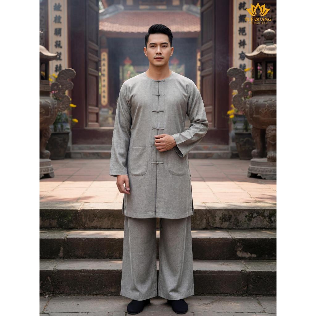 Tuệ Quang - Bà Ba Form Tăng Nam Nút Thắt Tay Dài Chất Vải Linen Cao Cấp Pháp Phục Tu Sĩ Đồ Lam Đi Chùa Size 1-7