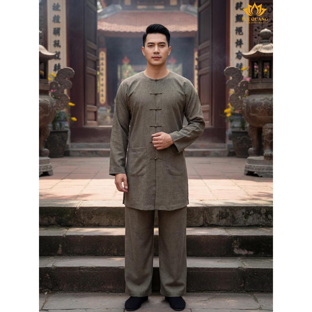Tuệ Quang - Bà Ba Form Tăng Nam Nút Thắt Tay Dài Chất Vải Linen Cao Cấp Pháp Phục Tu Sĩ Đồ Lam Đi Chùa Size 1-7