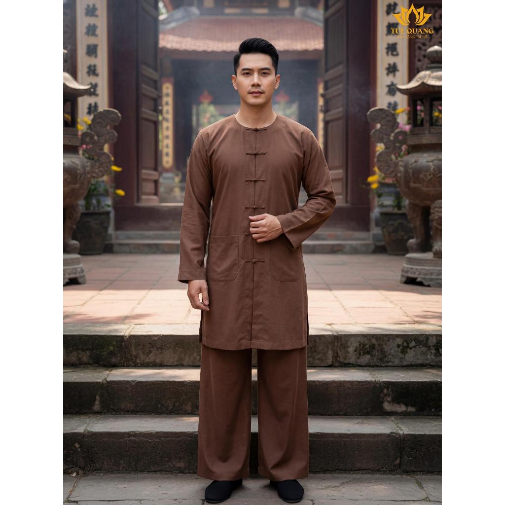 Tuệ Quang - Bà Ba Form Tăng Nam Nút Thắt Tay Dài Chất Vải Linen Cao Cấp Pháp Phục Tu Sĩ Đồ Lam Đi Chùa Size 1-7