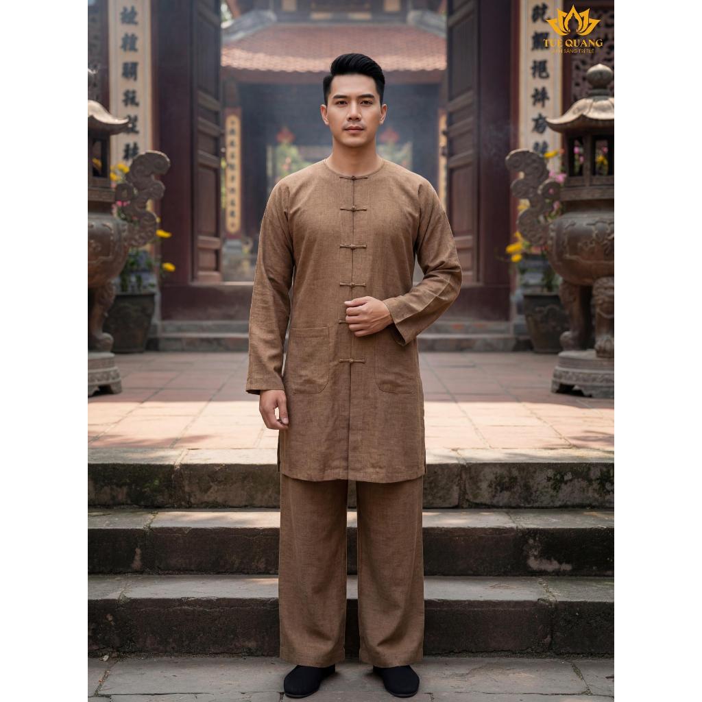 Tuệ Quang - Bà Ba Form Tăng Nam Nút Thắt Tay Dài Chất Vải Linen Cao Cấp Pháp Phục Tu Sĩ Đồ Lam Đi Chùa Size 1-7
