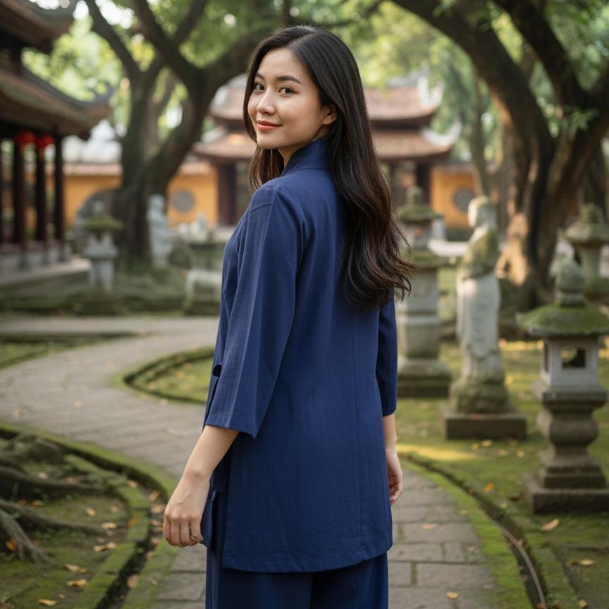 Tuệ Quang Tràng lỡ Ni và nữ Phật tử Chất vải linen Cao cấp mềm mát thấm mồ hôi Form quần suông đẹp Tà áo may dài ngang t