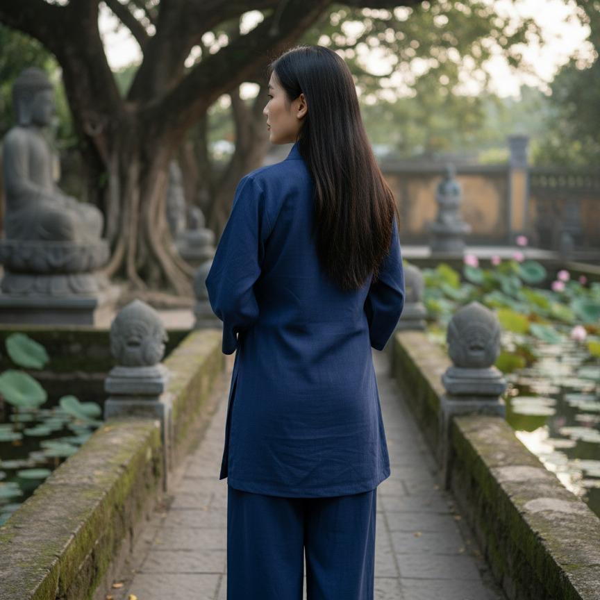 Tuệ Quang Tràng lỡ Ni và nữ Phật tử Chất vải linen Cao cấp mềm mát thấm mồ hôi Form quần suông đẹp Tà áo may dài ngang t