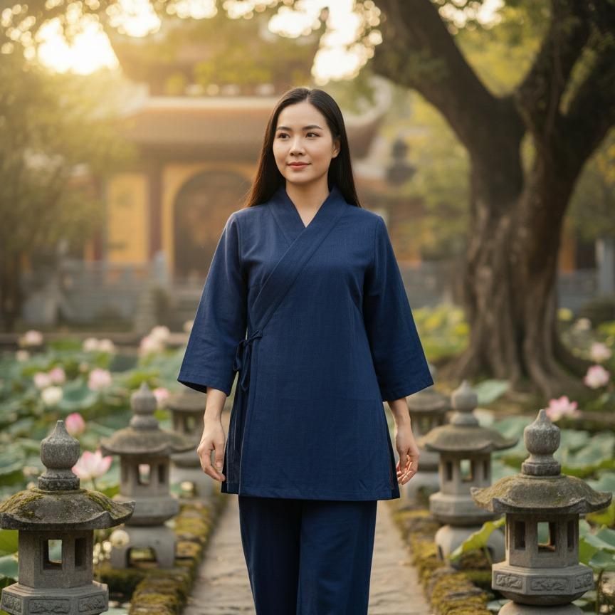 Tuệ Quang Tràng lỡ Ni và nữ Phật tử Chất vải linen Cao cấp mềm mát thấm mồ hôi Form quần suông đẹp Tà áo may dài ngang t