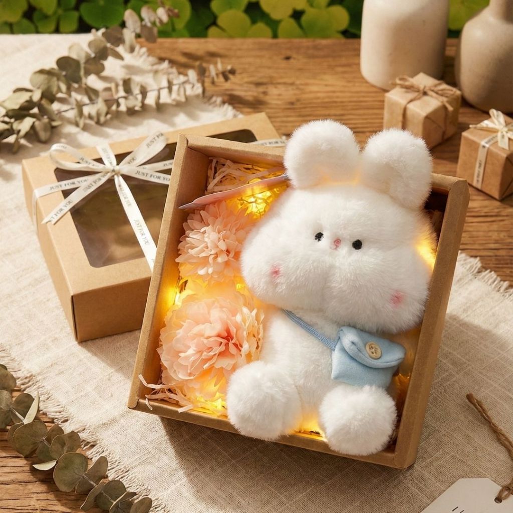 Set Quà Tặng Sinh Nhật Gấu Bông Cao Cấp Gồm Hộp Kraft, Bó Hoa,Thiệp,Led Làm Quà Tặng Sinh Nhật Cho Bé, Nam Nữ