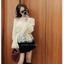 Áo ren hoa tiểu thư phối lưới chấm bi tay bồng rút nơ eo tôn dáng , Áo kiểu nữ cổ tròn dáng peplum style tiểu thư HQ