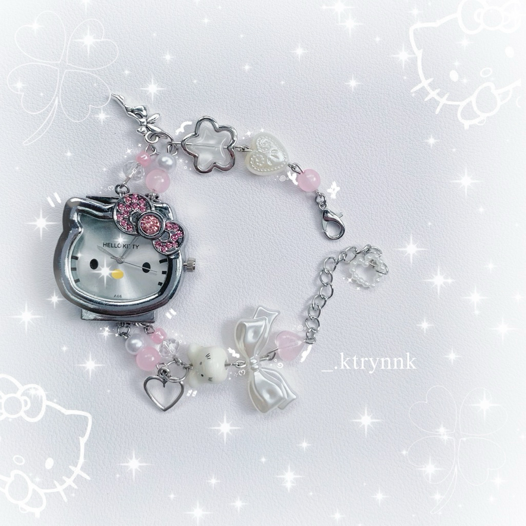 𝗛𝗔𝗡𝗗𝗠𝗔𝗗𝗘 | Đồng hồ custom hello kitty xinh yêu, mix hạt cho các nàng | _.ktrynnk